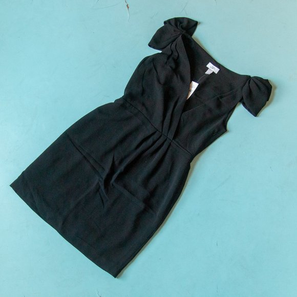 LOFT Dresses & Skirts - NEW Ann Taylor Loft Black Cap Sleeve Fitted Draped Mini Sheath Dress Sz 4